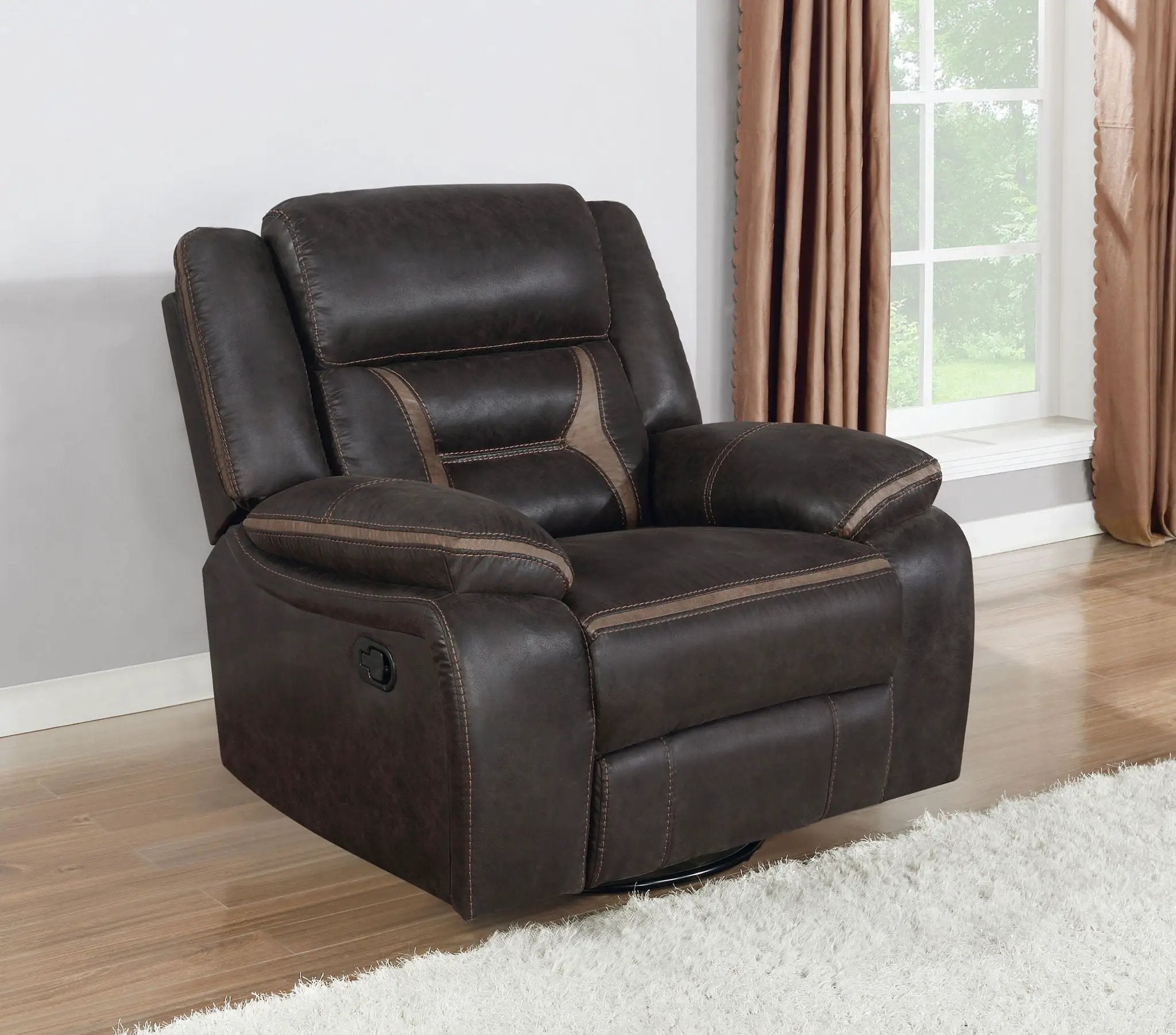 Greer Upholstered Swivel Glider Recliner Chair Brown by Unique Piece Furniture