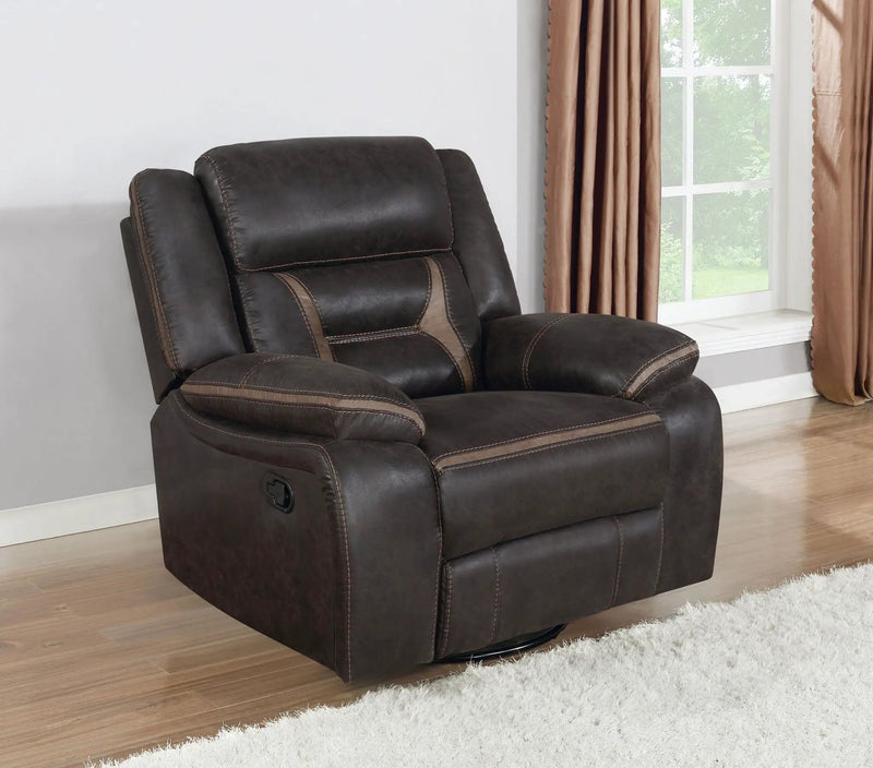 Greer Upholstered Swivel Glider Recliner Chair Brown by Unique Piece Furniture