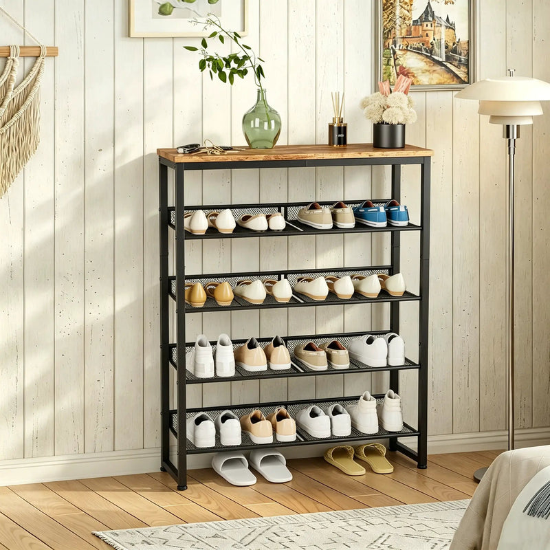 Industrial Shoe Rack with 4 Mesh Shelves by HouseOfZazla