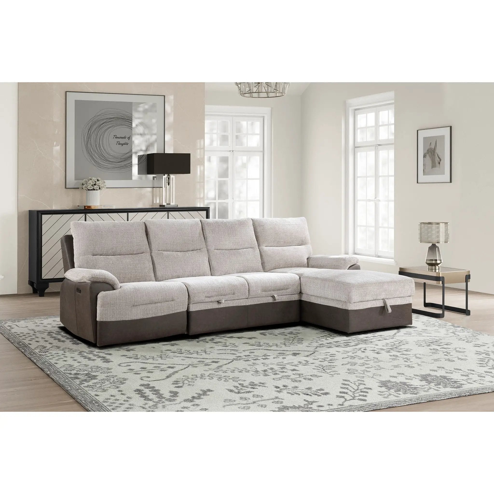 Kia - Sectional With Power And USB - Beige / Brown by Unique Piece Furniture