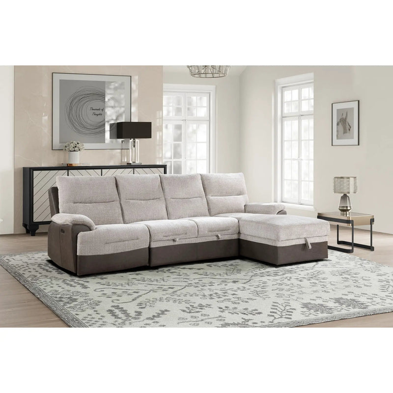 Kia - Sectional With Power And USB - Beige / Brown by HouseOfZazla