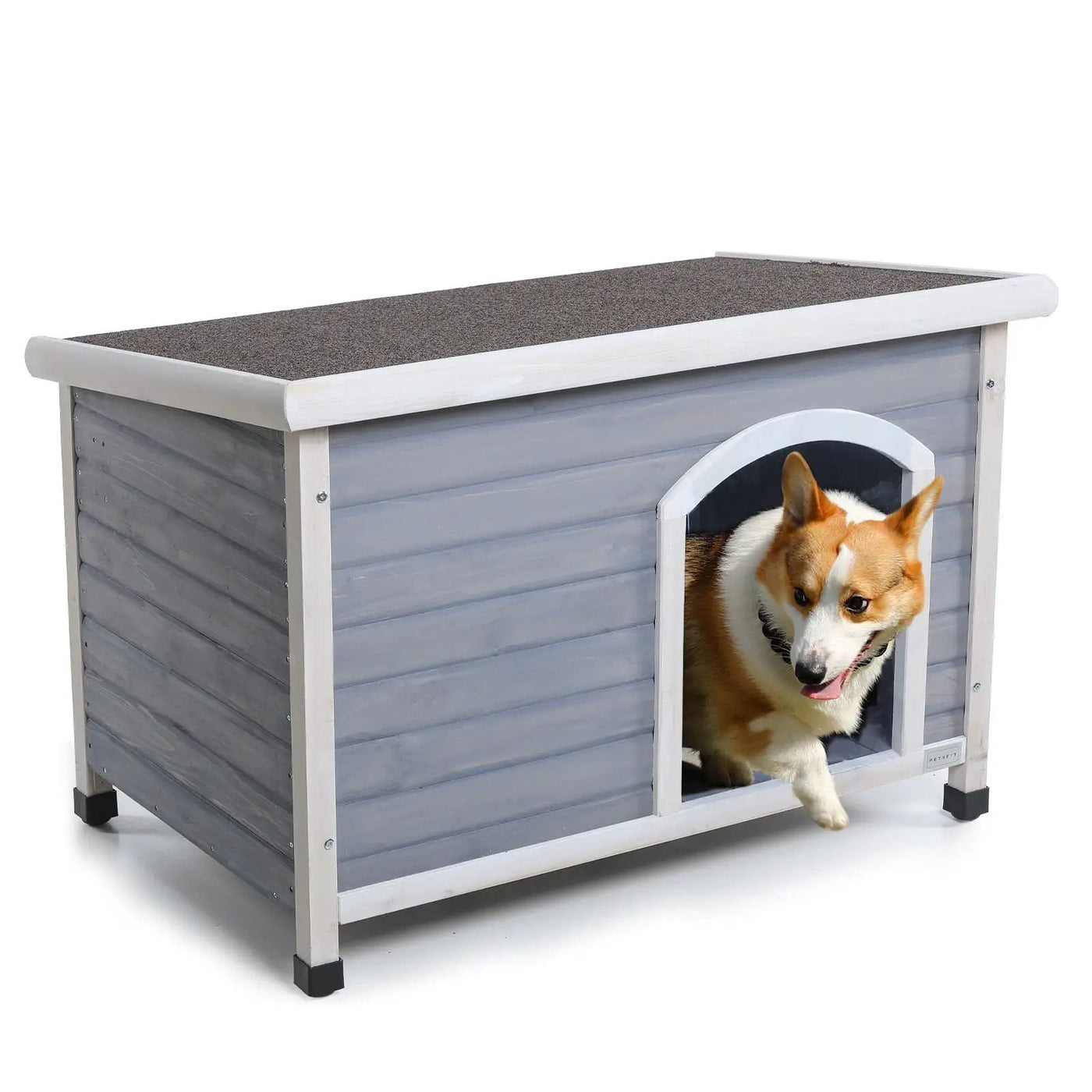Medium Wooden Outdoor Dog House, Waterproof Roof, Elevated Floor, Adjustable Plastic Feet by HouseOfZazla