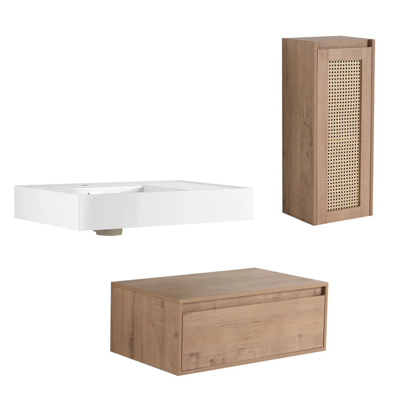 Modern Imitative Wall Mounted Bathroom Vanity With Resin Sink And Side Cabinet by HouseOfZazla
