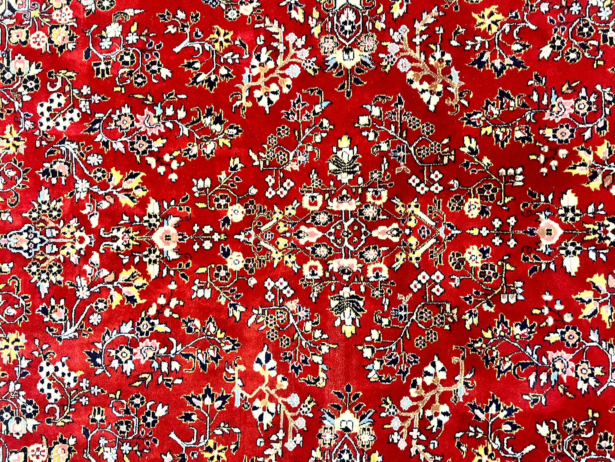 Indo Persian Sarouk Rug 8x10, Red, Floral Allover, Handmade Vintage Wool Carpet, Traditional Rug by Jewel Rugs