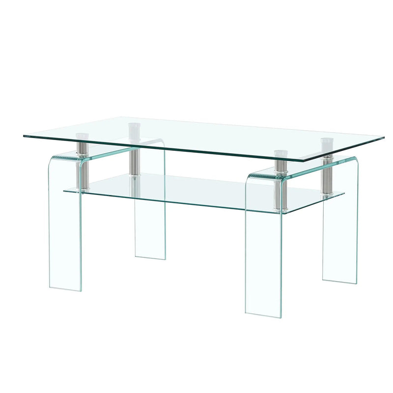 Modern Tempered Glass Coffee Table With 2 Tier Storage For Living Room by HouseOfZazla