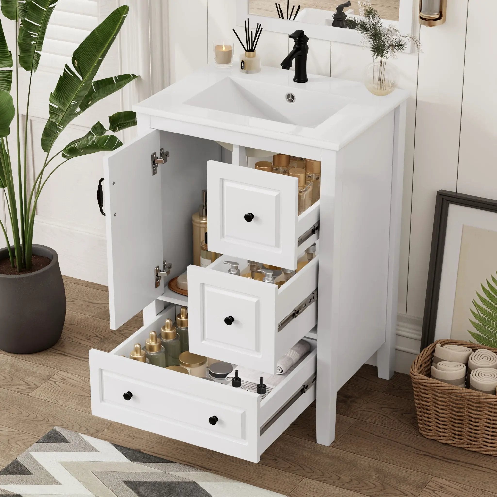 Retro Bathroom Vanity With Sink, Soft Closing Cabinet & Drawers by HouseOfZazla