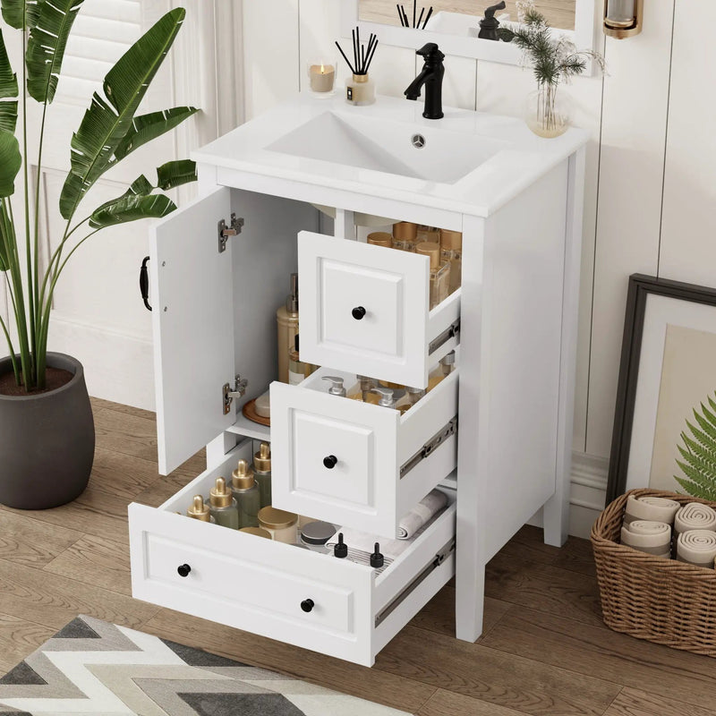 Retro Bathroom Vanity With Sink, Soft Closing Cabinet & Drawers by HouseOfZazla