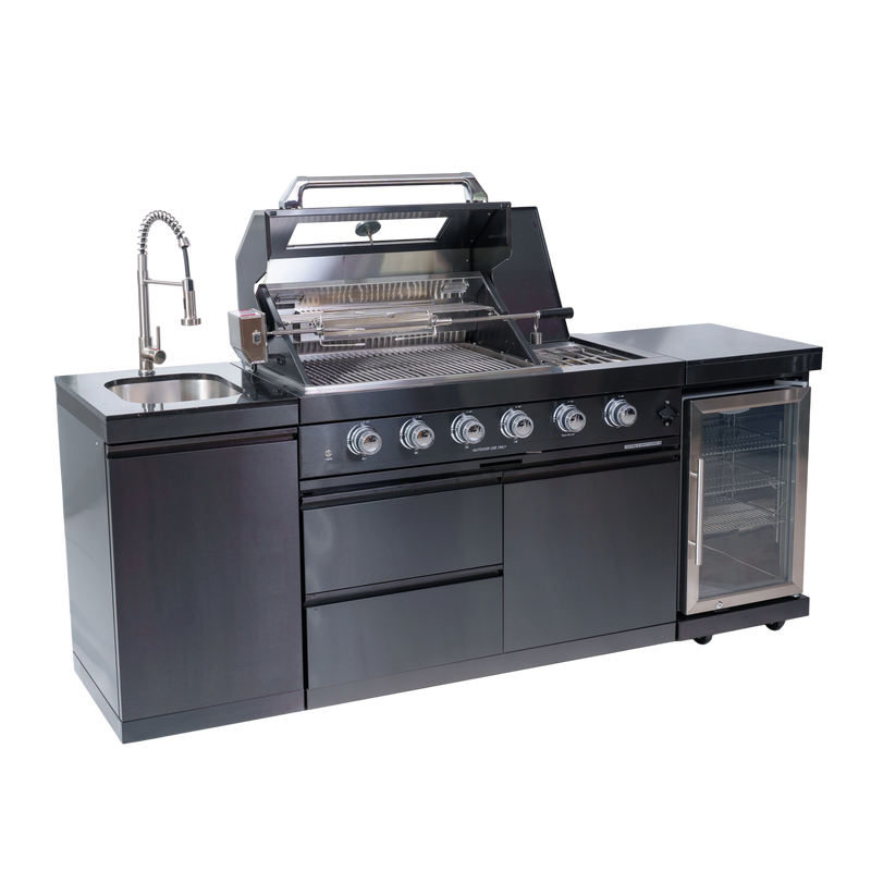 NG 85" 4-Burner 72,000 BTU Black Outdoor Kitchen Island Grill + Refrigerator + Sink by Chery Industrial