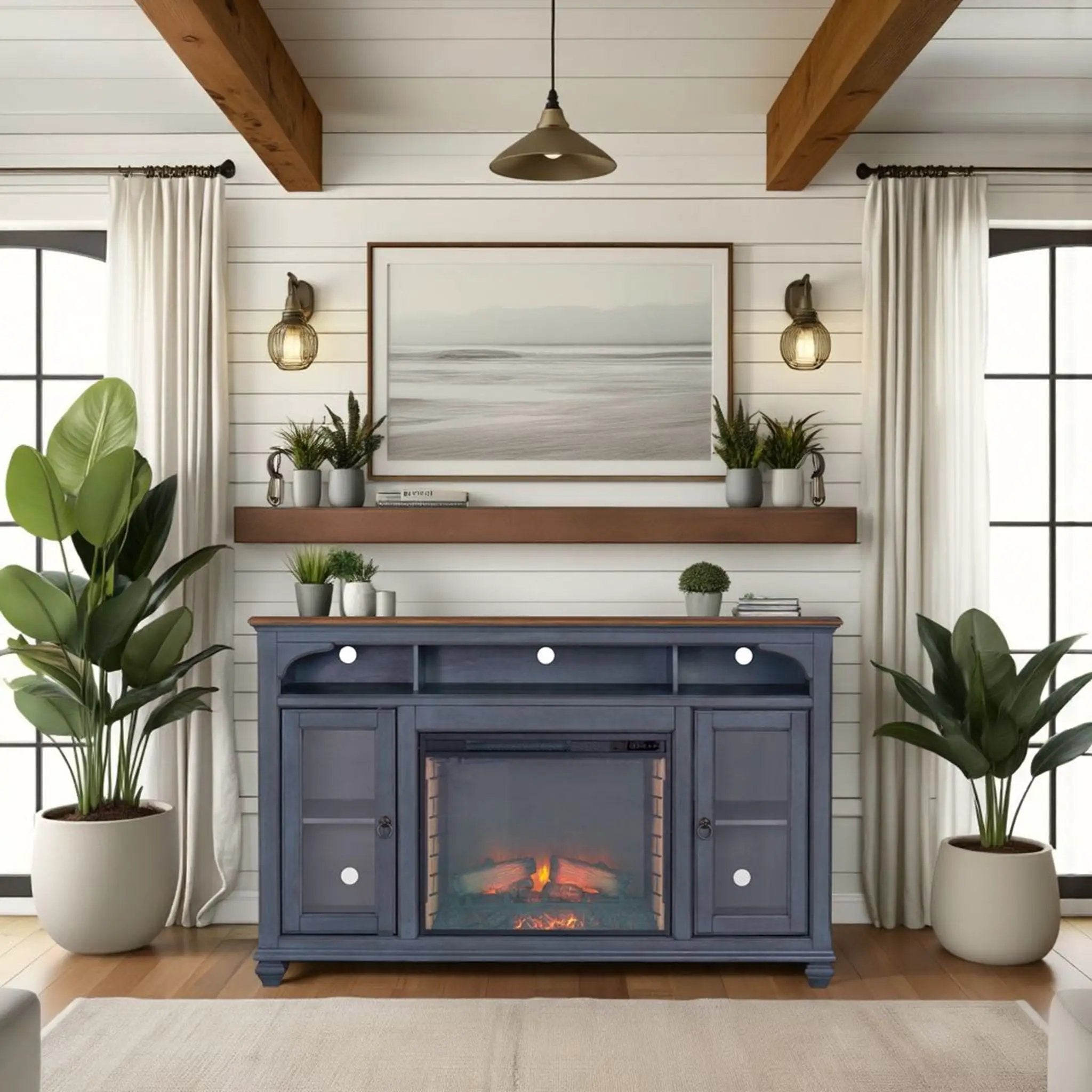Fireplace TV Stand For TVs Up To 80" - Blue by HouseOfZazla