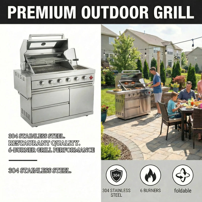 75300 BTU 6 Burners Deluxe Stainless Steel Gas Outdoor Kitchen Barbecue Island Grill by HouseOfZazla