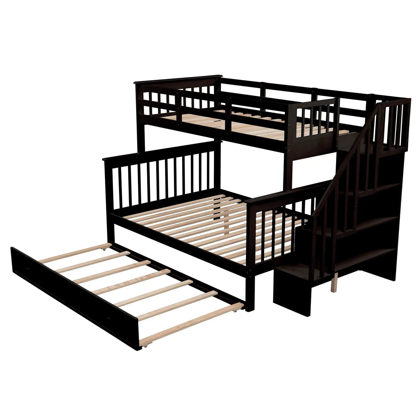 Bunk Bed With Twin Size Trundle, Storage And Guard Rail For Bedroom by Unique Piece Furniture