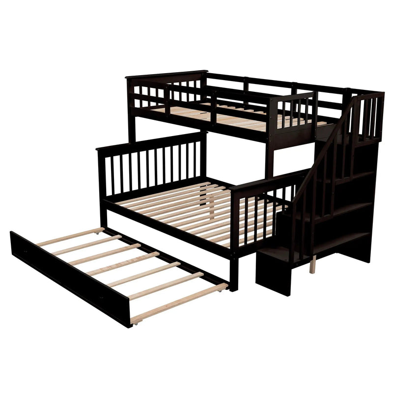 Bunk Bed With Twin Size Trundle, Storage And Guard Rail For Bedroom by HouseOfZazla
