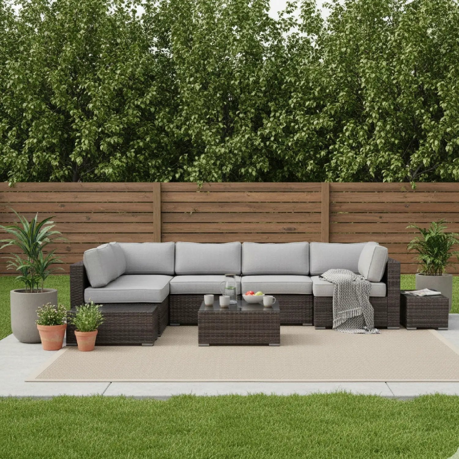 Wicker Sectional Seating Group With Cushions by Unique Piece Furniture