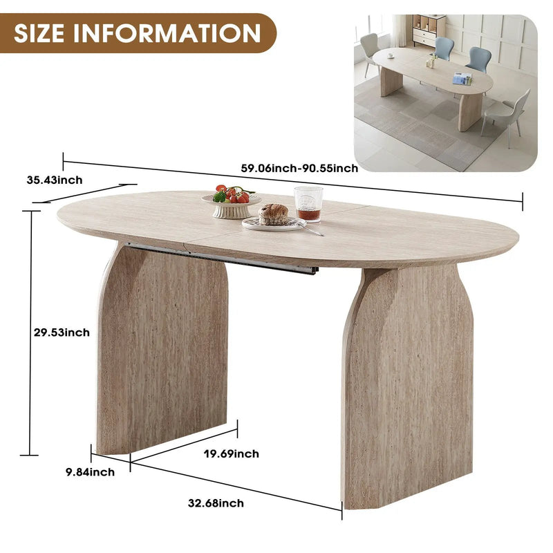 Oval Extendable Dining Table With Dual Pillar Design - Off White by Unique Piece Furniture
