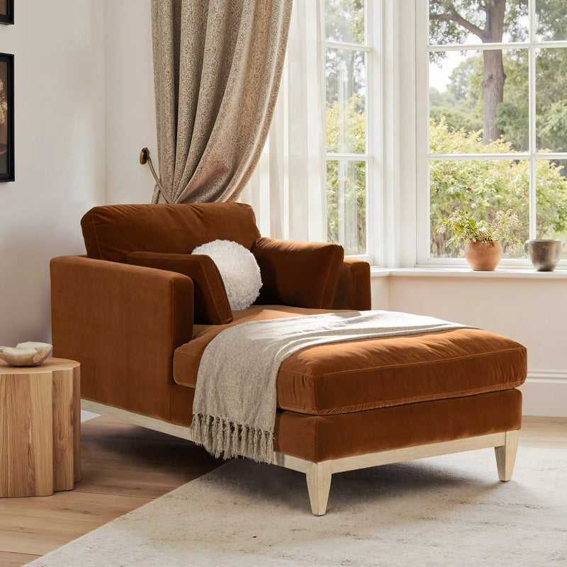 Knox 65" Modern Farmhouse Chaise Lounge Chair, Burnt by HouseOfZazla
