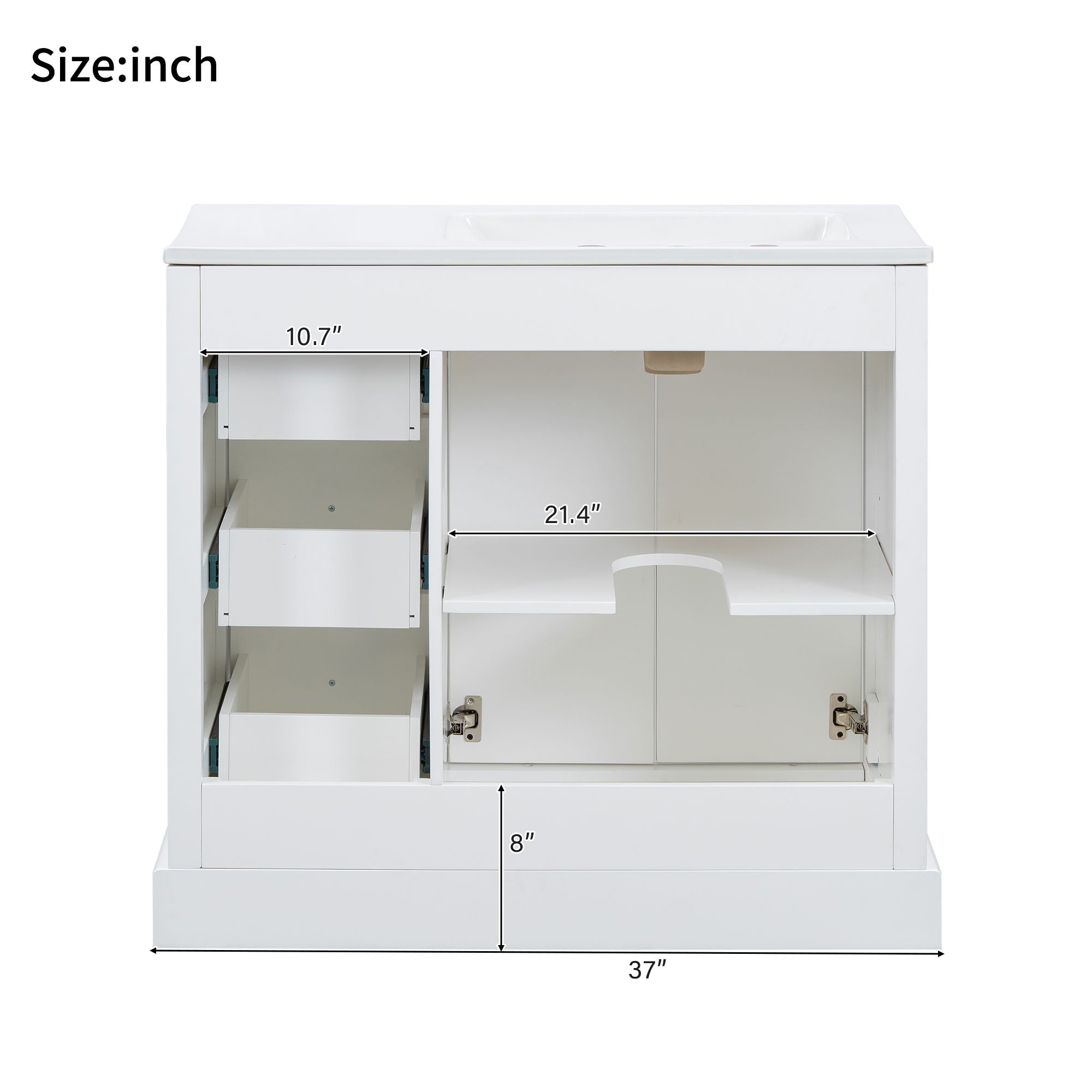Bathroom Vanity With Sink, Soft-Close Doors, Adjustable U-Shelf, 3 Drawers by HouseOfZazla