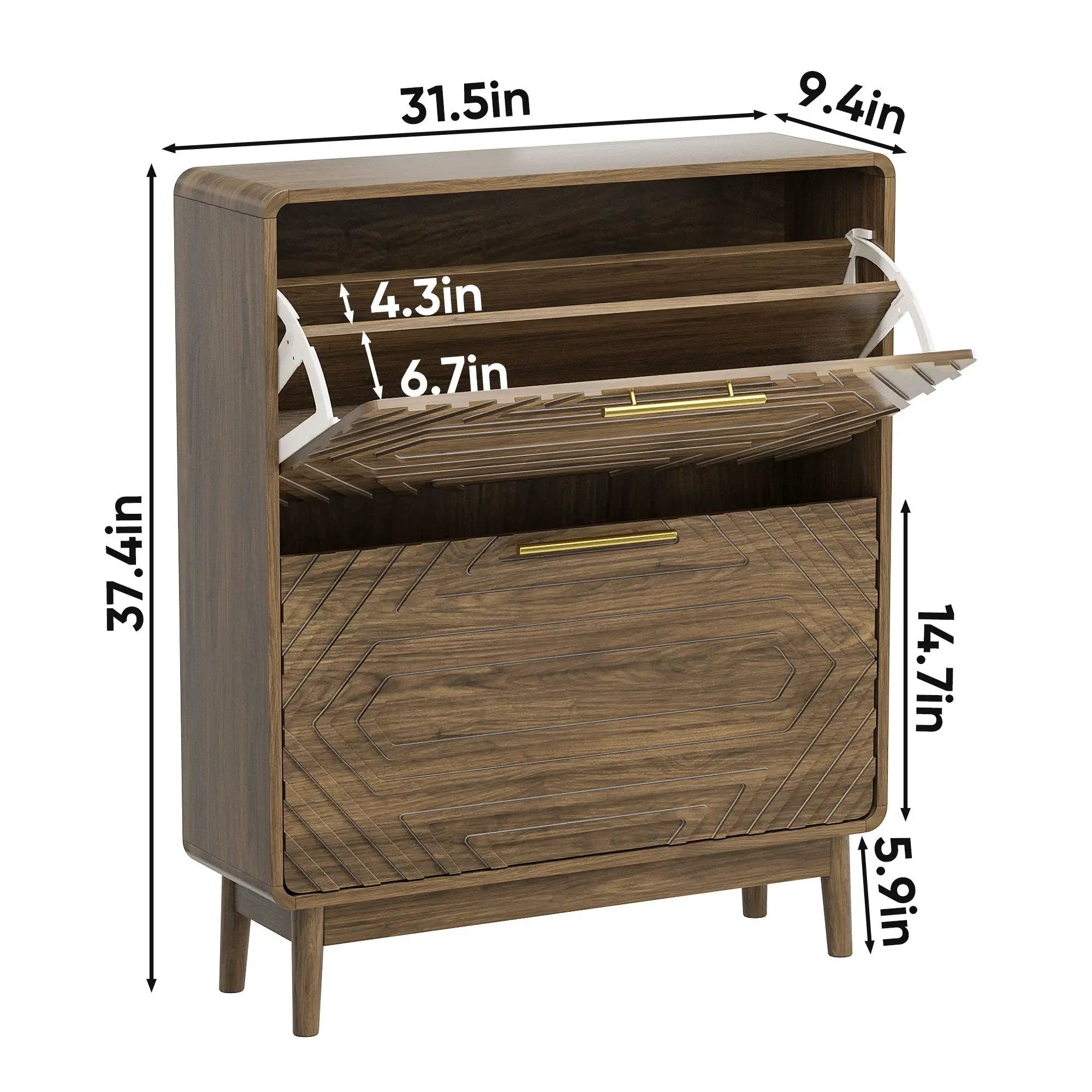 Freestanding Shoe Cabinet With 2 Flip Top Drawers For Entryway - Walnut by HouseOfZazla