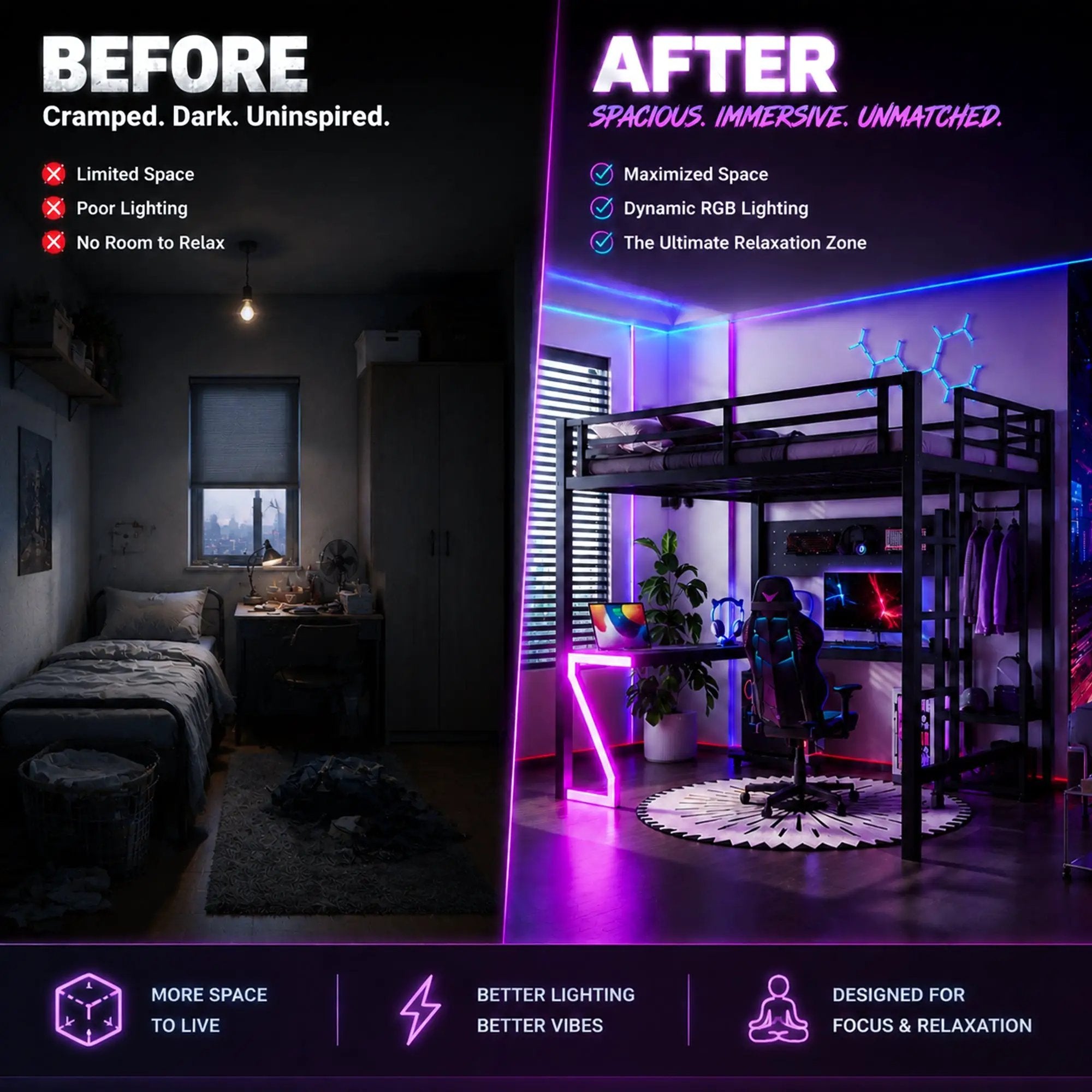 Full Loft Bed with L-shaped Desk and USB Ports by HouseOfZazla