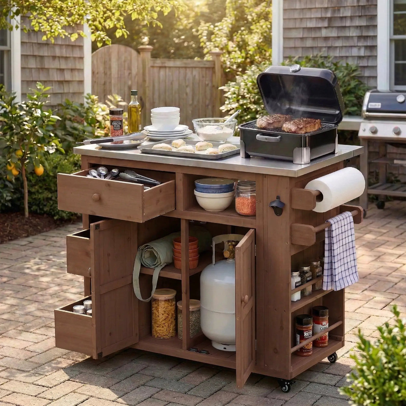 TOPMAX Outdoor Solid Wood Extendable Kitchen Island by HouseOfZazla