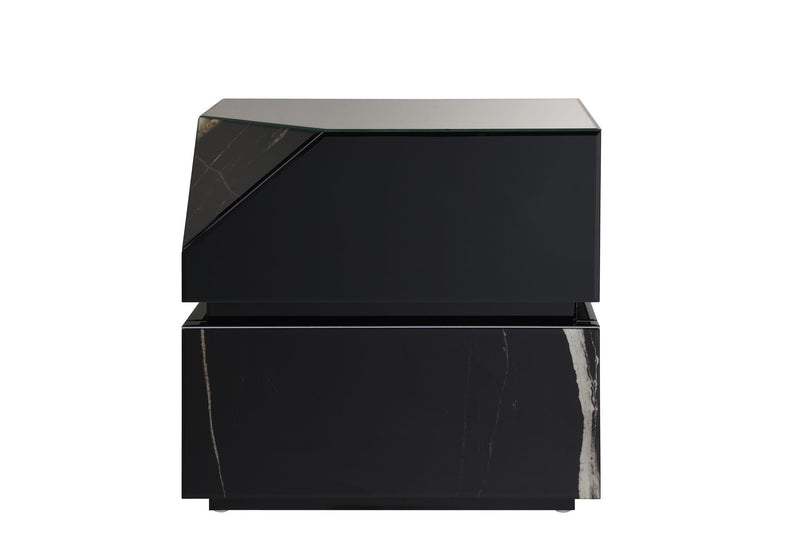 Drisana Mirrored End Table with Tempered Glass Accents - Black, photo 3 of 4