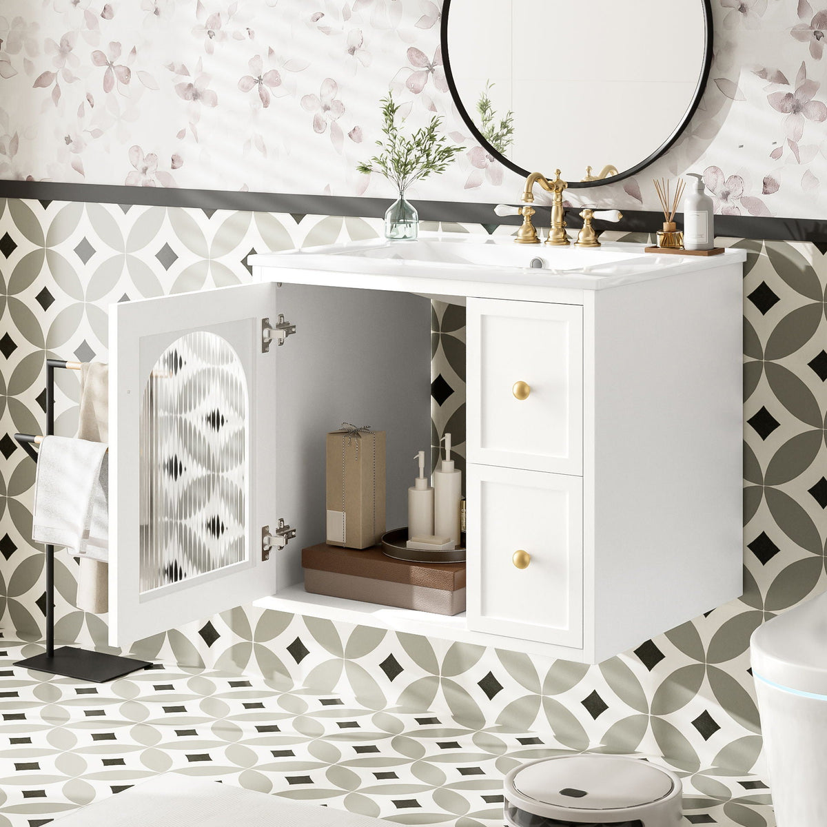 Wall-Mounted Bathroom Vanity Set With Sink, 2 Drawers And Soft-Close Door, photo 19 of 21