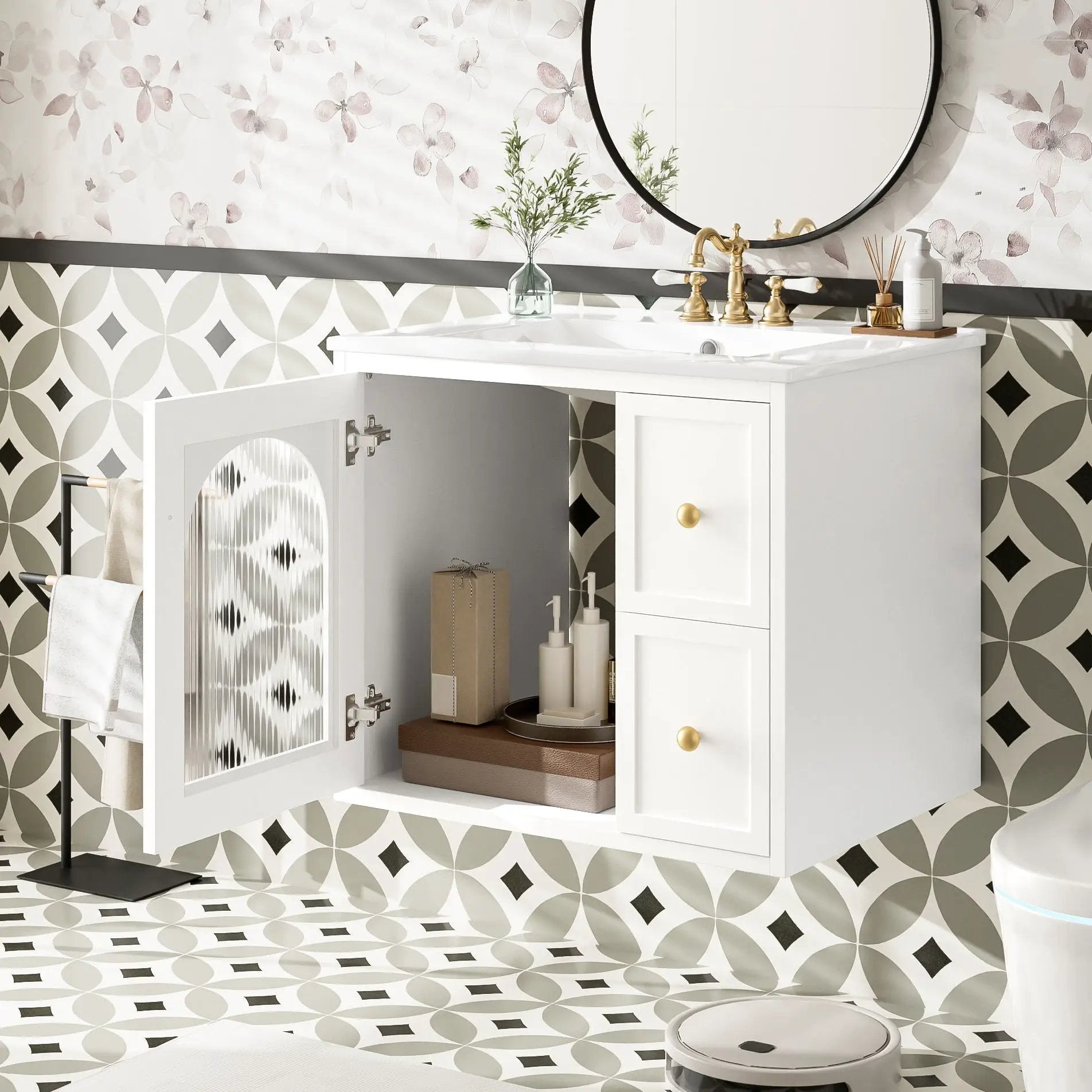 Wall-Mounted Bathroom Vanity Set With Sink, 2 Drawers And Soft-Close Door by Unique Piece Furniture