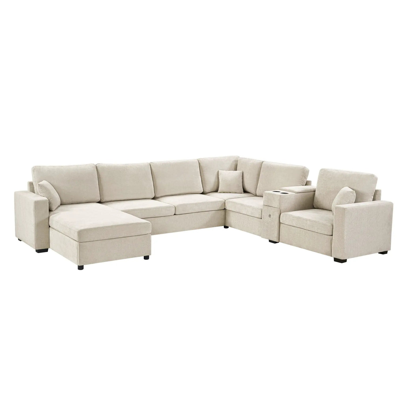 Modular 5 Seat U-Shape Sectional Sofa With Chaise Lounge, Built In Cup Holders And Storage Drawer by HouseOfZazla