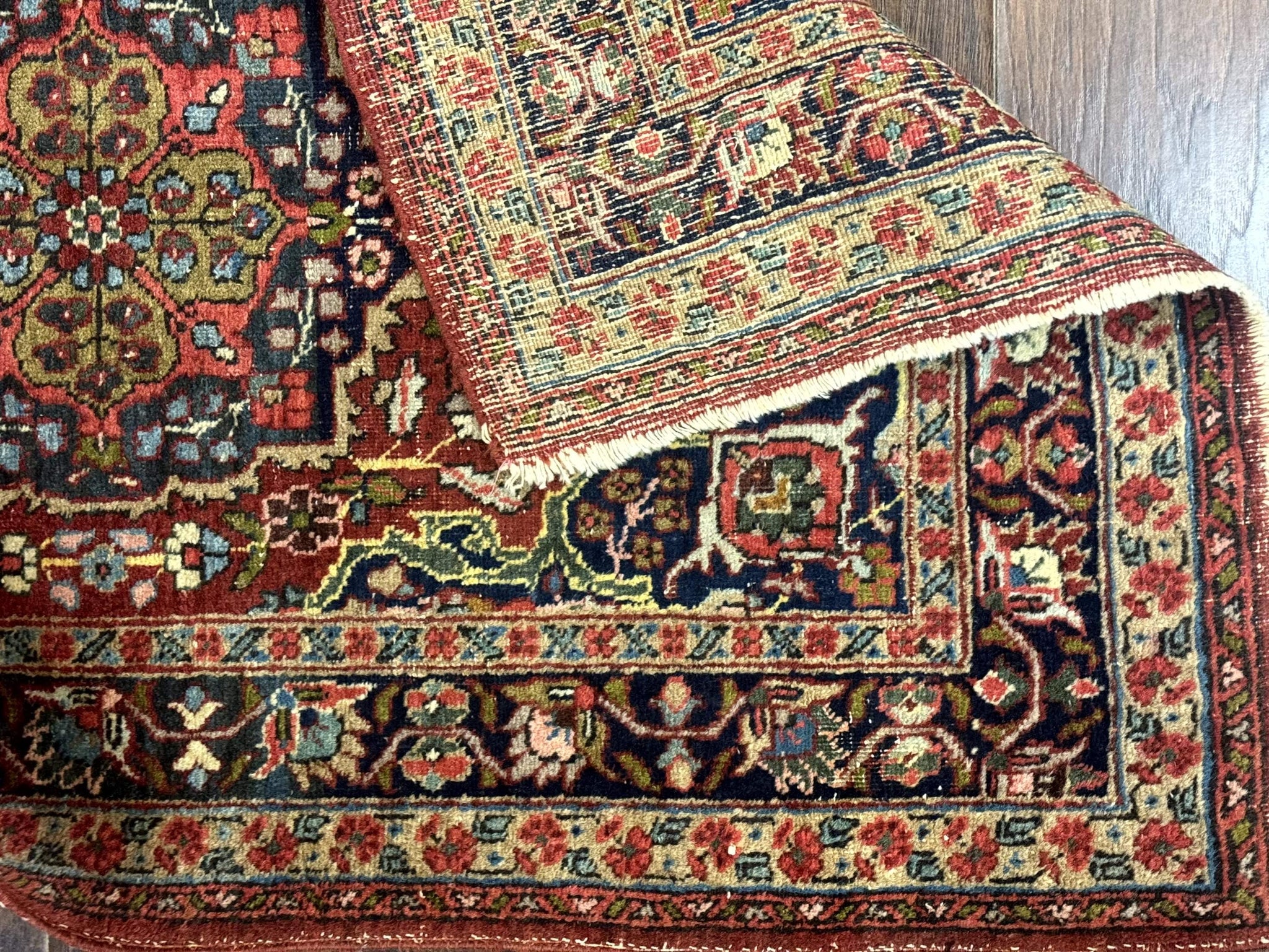 Antique Persian Tabriz Rug 3x5, Brick Red Navy Blue, Floral Medallion, Small Persian Carpet by Jewel Rugs