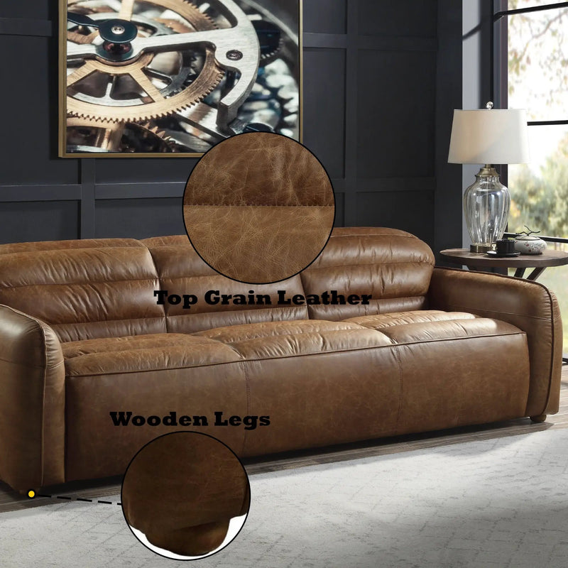 Rafer Cocoa Top Grain Leather Sofa by HouseOfZazla