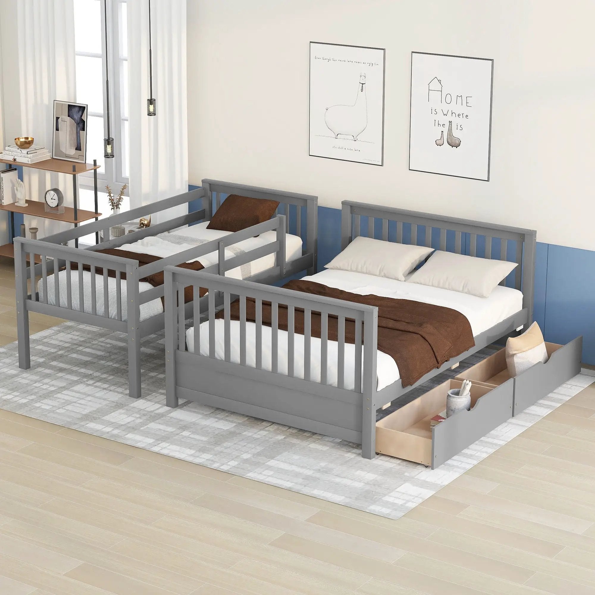 Bunk Bed With Ladders And 2 Storage Drawers