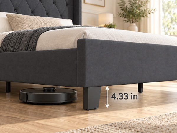 Modern Queen Size Platform Bed Frame with Tufted Velvet Headboard, photo 10 of 10