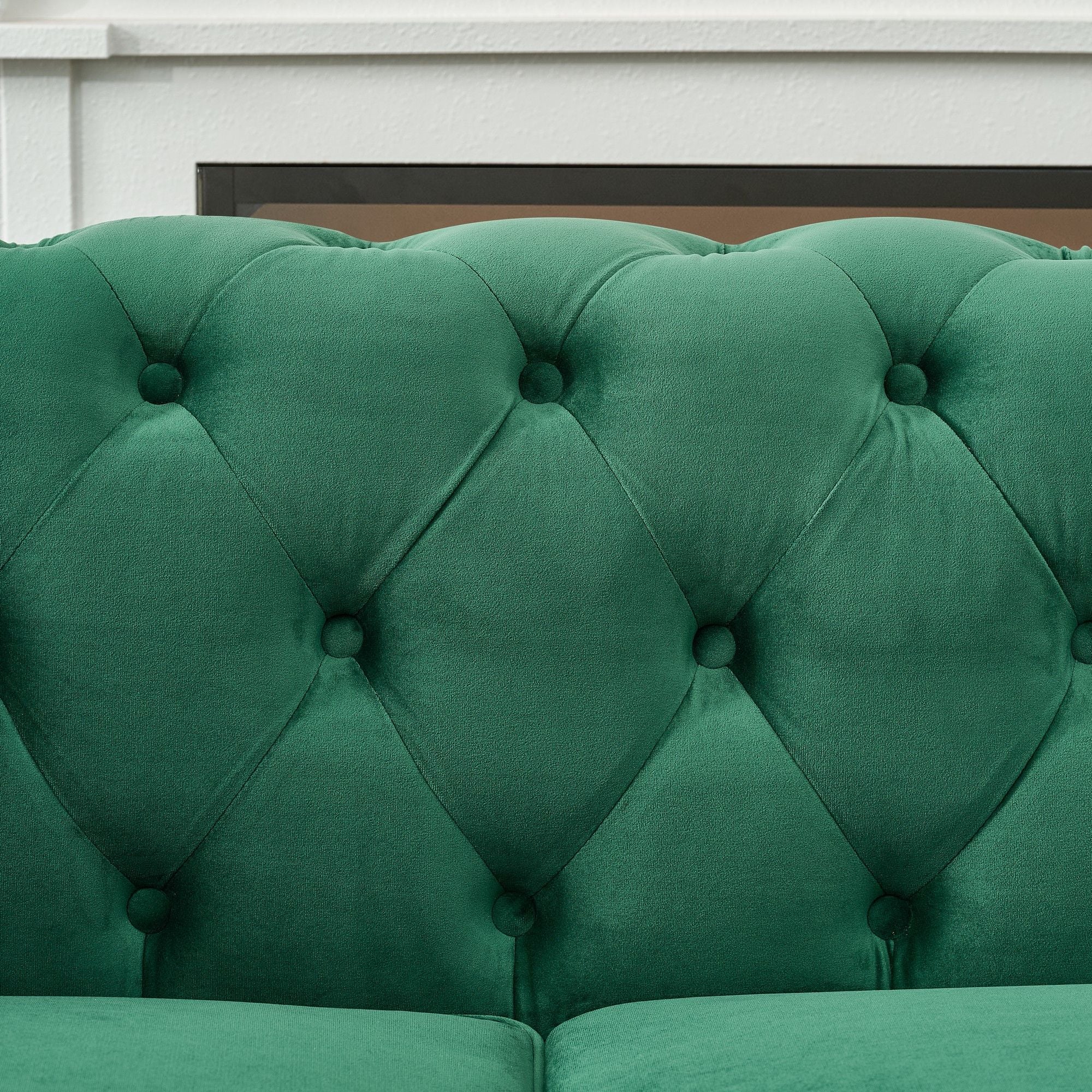 Chesterfield Fabric Sofa With Roll Armrest And Nailhead, Mid Century 2 Seater Couch by HouseOfZazla