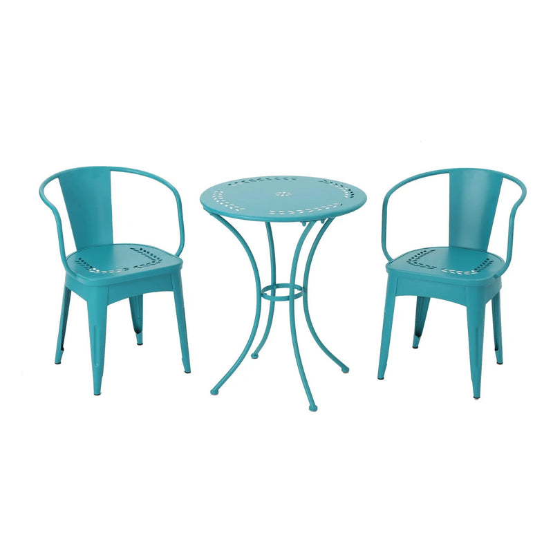 Lourdes 3 Piece Metal Outdoor Set - Teal by HouseOfZazla