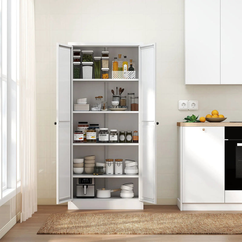 Metal Kitchen Pantry Cabinet With Adjustable Storage And 4 Heavy Duty Shelves - White by HouseOfZazla