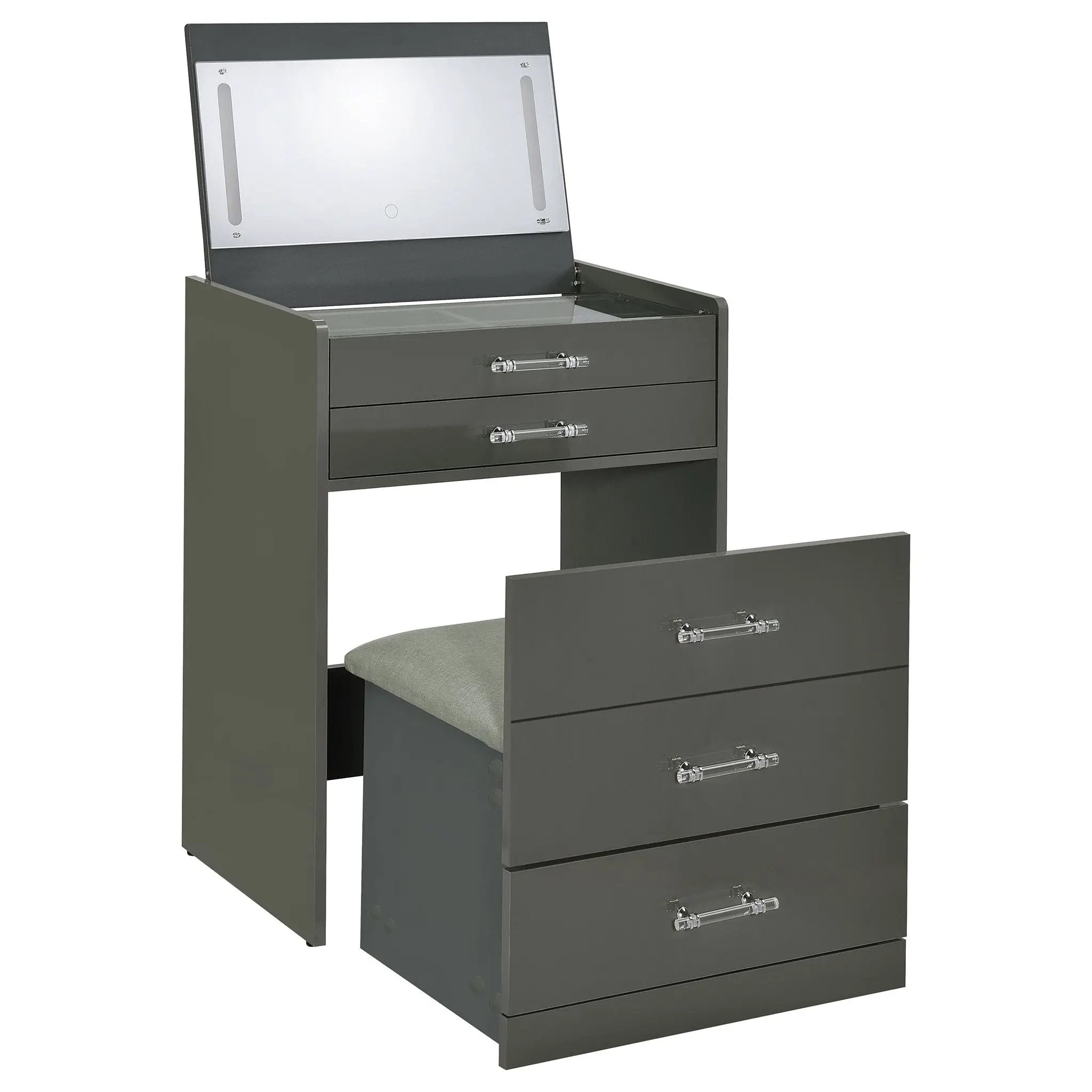 Danbury 3-drawer Makeup Vanity & Stool Set Grey High Gloss by Unique Piece Furniture