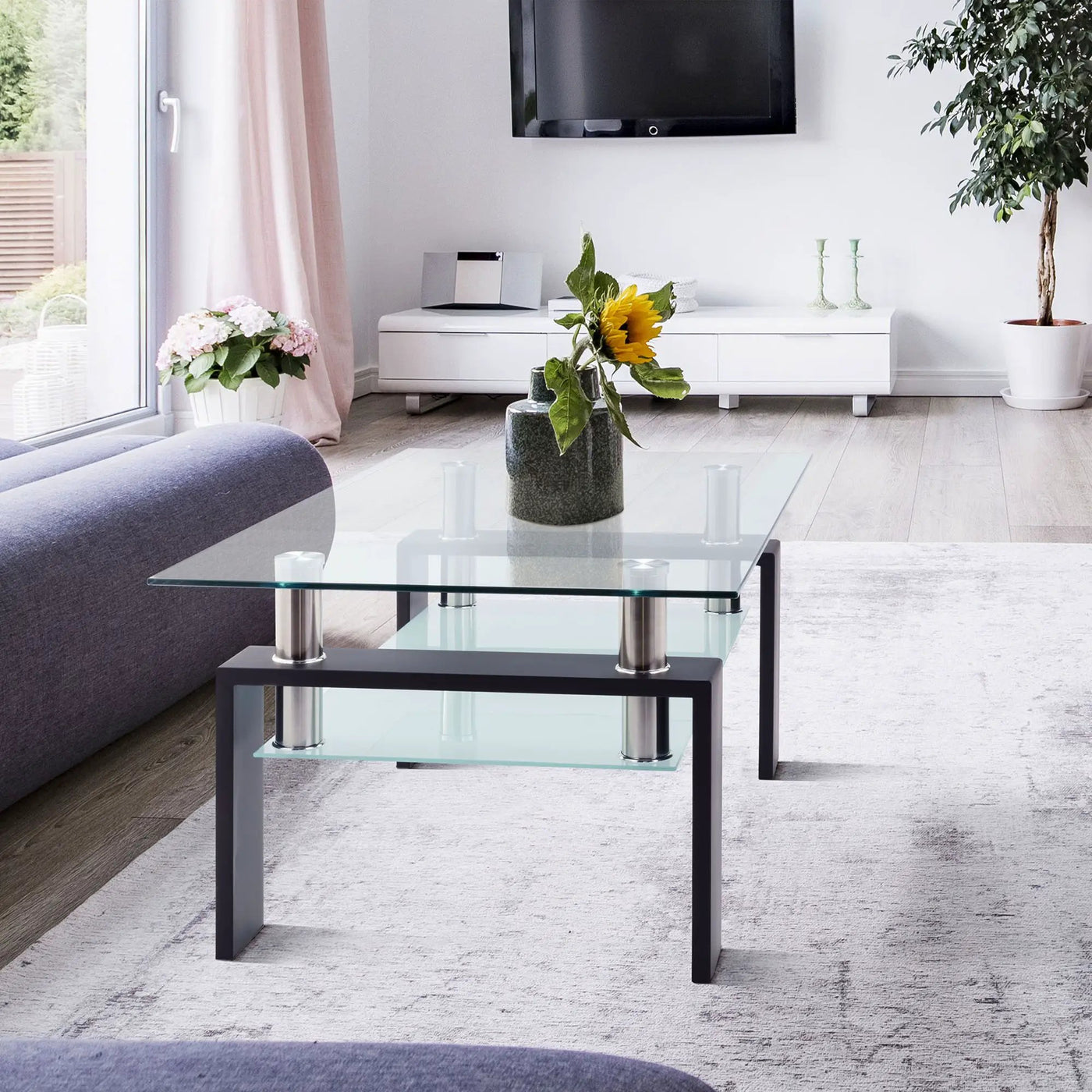 Modern Rectangular Coffee Table With Tempered Glass Top by HouseOfZazla