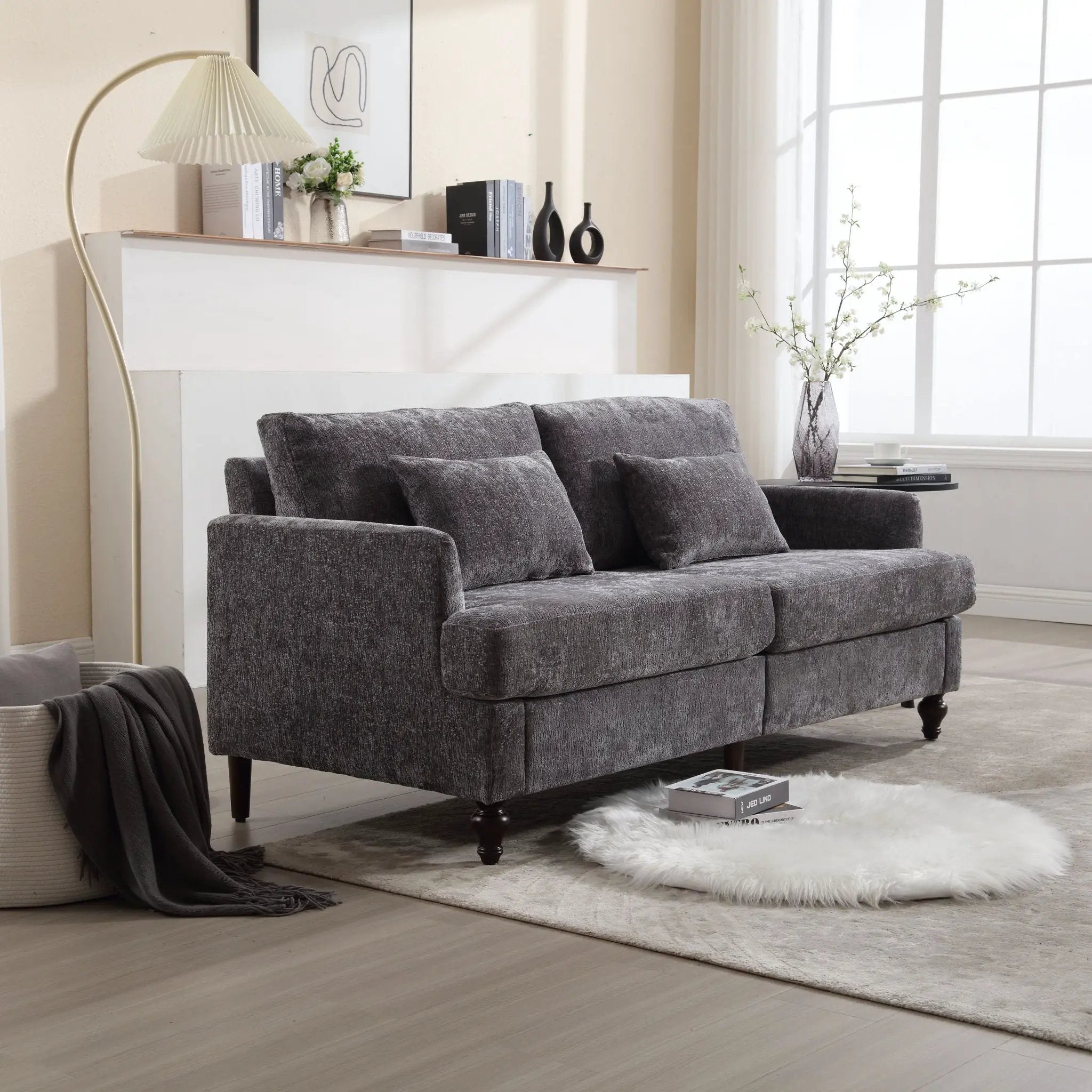 Mid Century Modern Fabric Loveseat Sofa, 2 Seat Upholstered Couch by Unique Piece Furniture