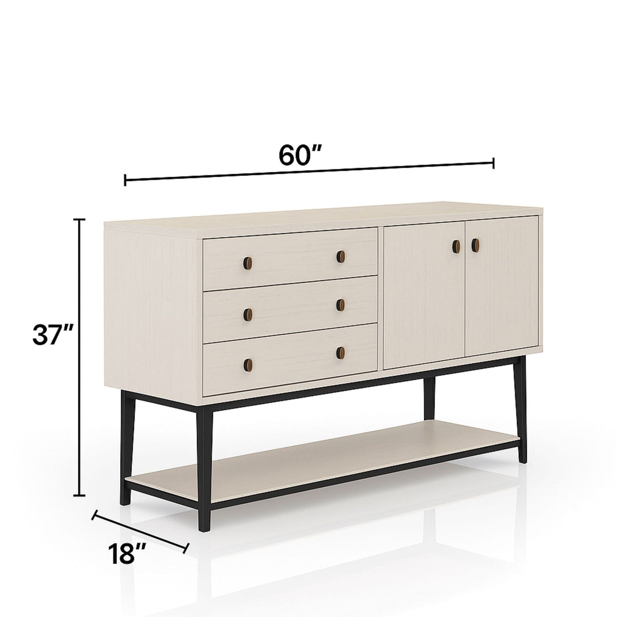 White Server With Base with Power Access - 60" W x 18" D x 37" H, photo 7 of 9