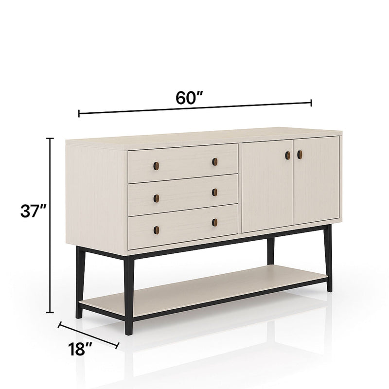 White Server With Base with Power Access - 60" W x 18" D x 37" H, photo 7 of 9