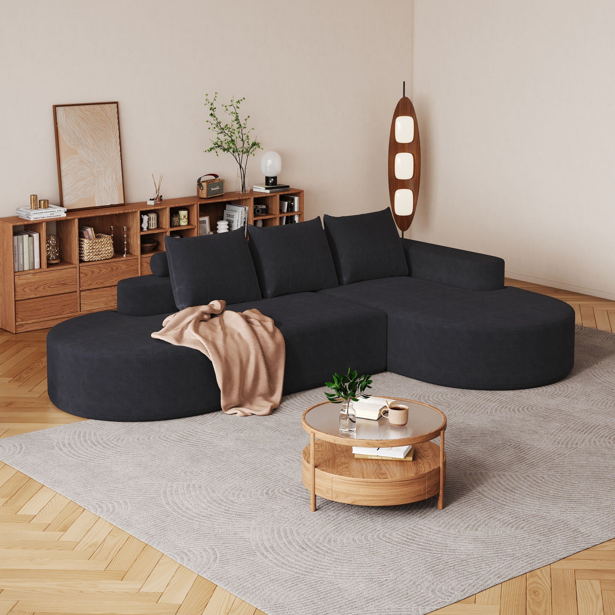 Modern Curved Sofa, L-Shaped Modular Sectional Set With 3 Pillows by HouseOfZazla