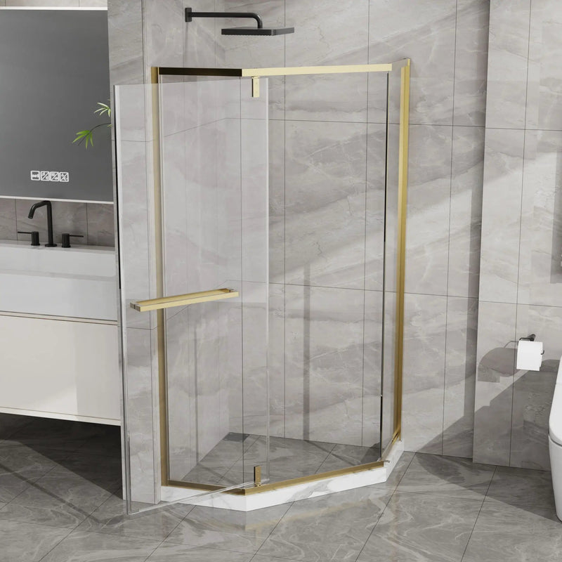 Goodyo - Neo-Angle Frameless Shower Door - Gold by HouseOfZazla