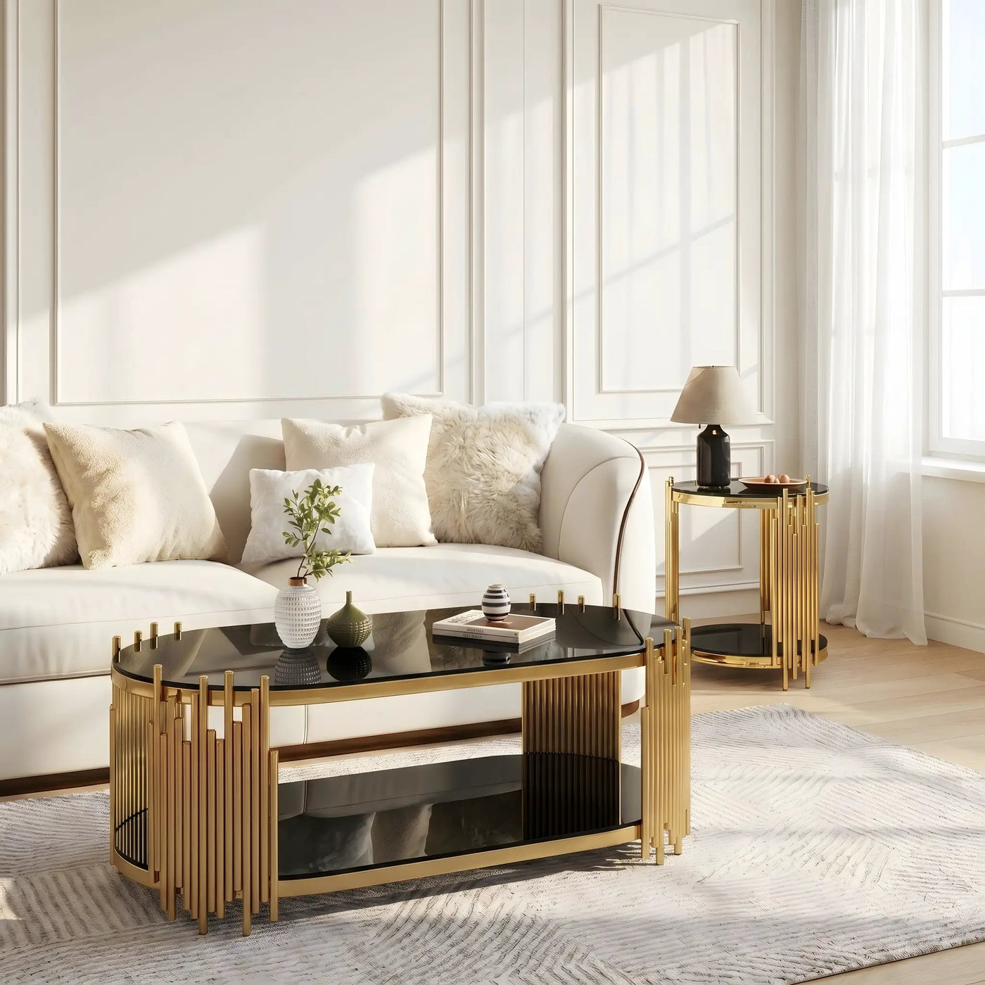 Modern Luxury Coffee Table and Side Table Set, 2-Piece Oval by HouseOfZazla
