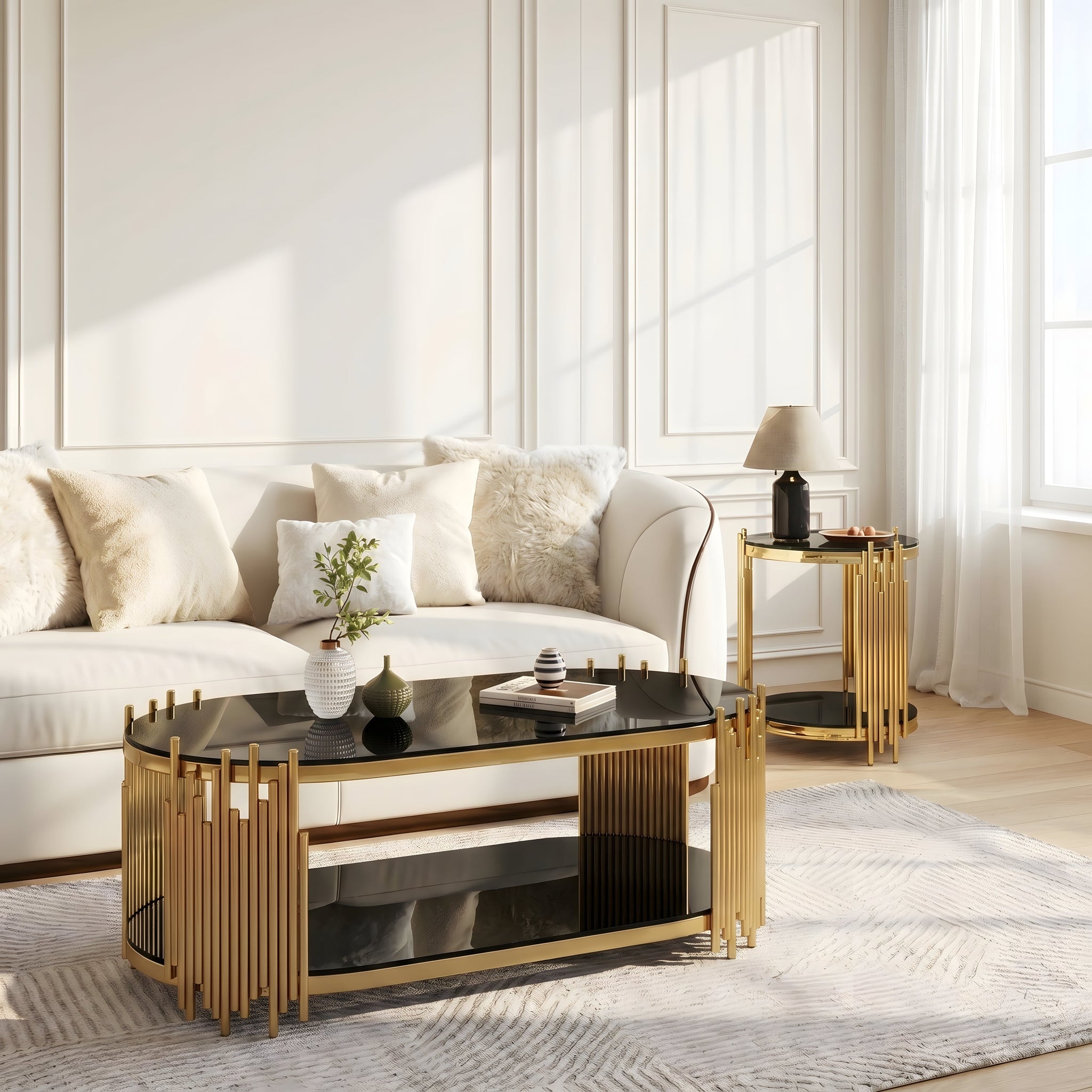 Modern Luxury Coffee Table and Side Table Set, 2-Piece Oval by HouseOfZazla