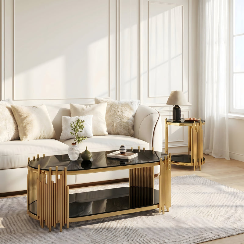 Modern Luxury Coffee Table and Side Table Set, 2-Piece Oval by HouseOfZazla