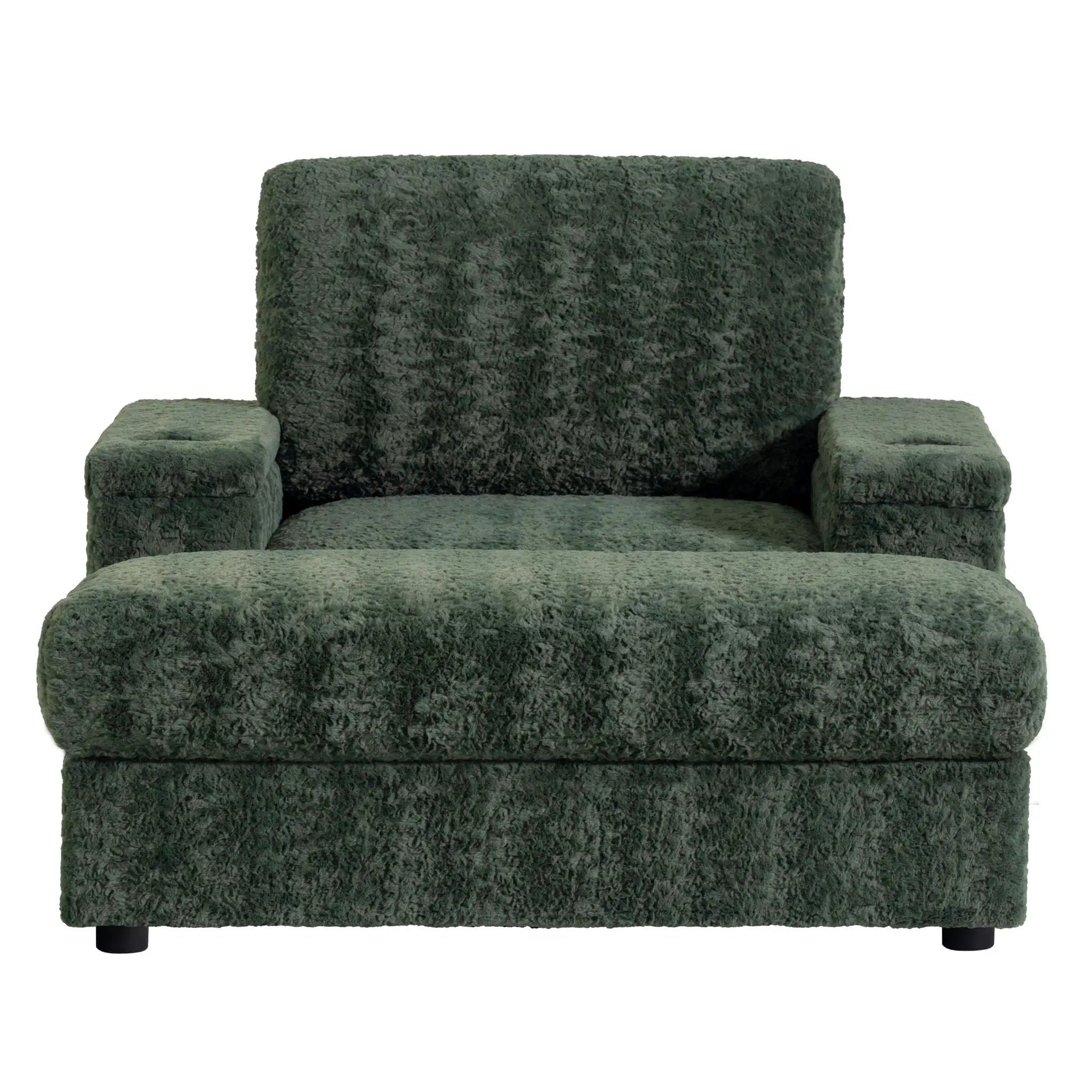Oversized Chaise Lounge Indoor Rabbit Fur Sofa Bed With Storage Ottoman And Armrests Cup Holders With Deep Seat by HouseOfZazla