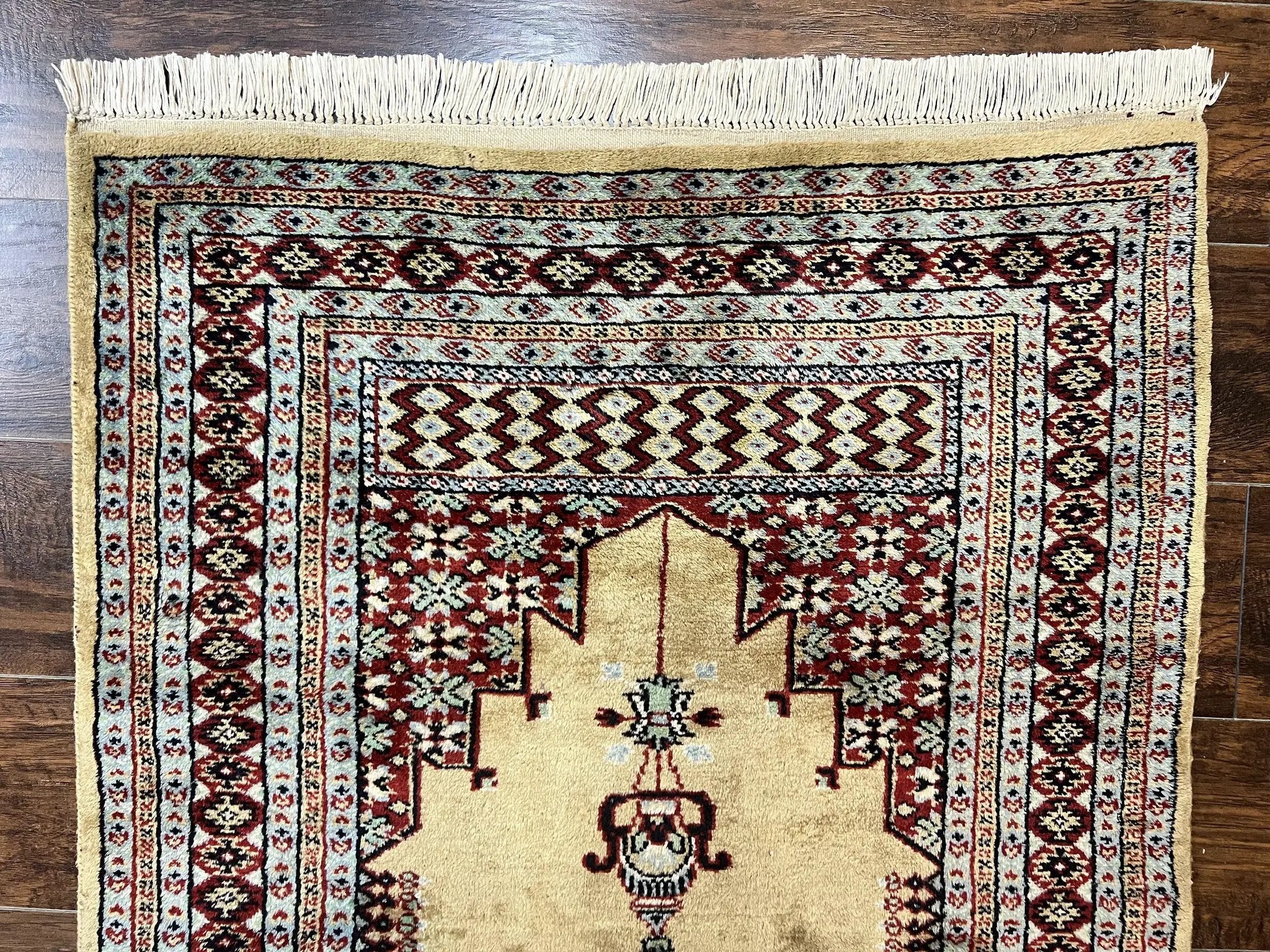 Bokhara Prayer Rug 3x5, Pakistani Turkoman Carpet, Tan, Handmade Vintage Wool Carpet by Jewel Rugs