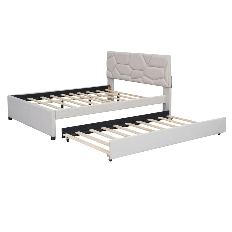 Upholstered Platform Bed With Brick Pattern Headboard And Twin Long Size Trundle by Unique Piece Furniture