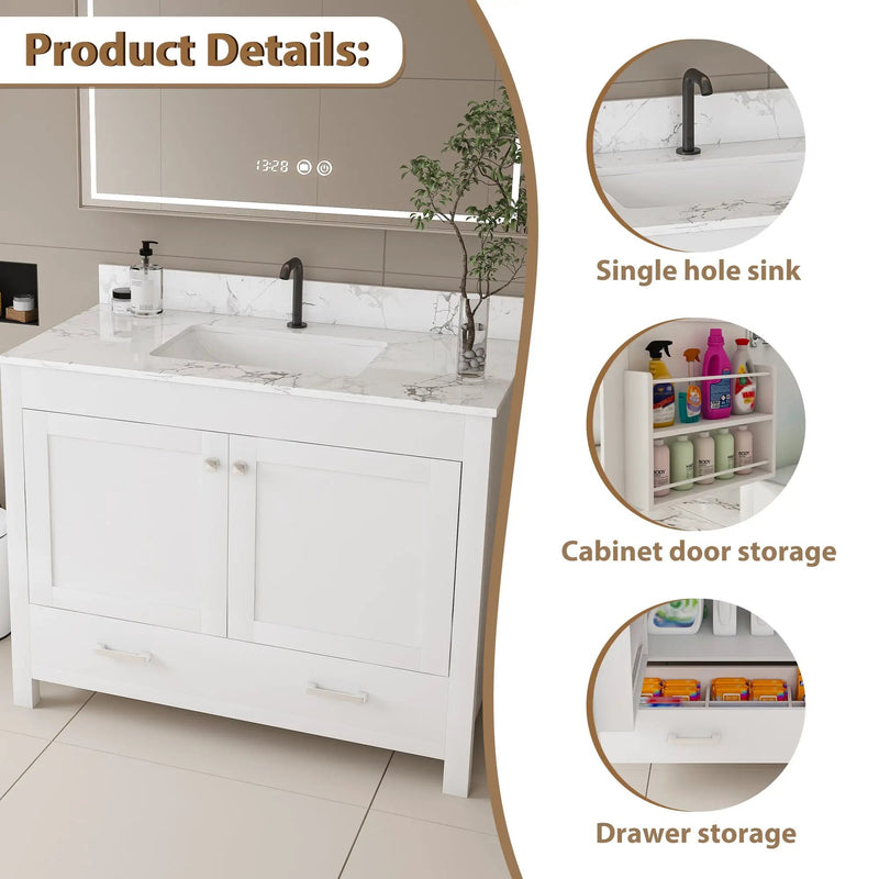 Modern 43" Bathroom Vanity with Artificial Marble Carrara by HouseOfZazla