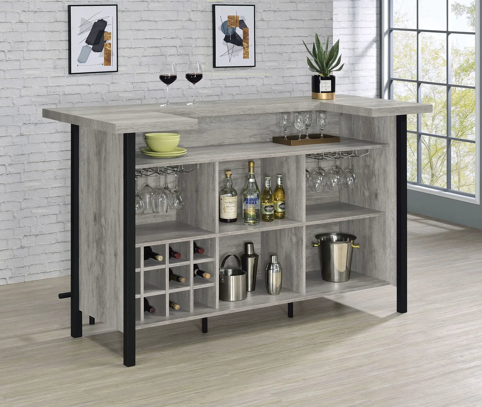 Bellemore Freestanding Home Bar Wine Cabinet Grey Driftwood by Unique Piece Furniture