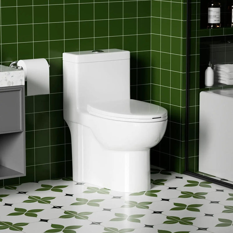 Gloss Tornado Flush 1 Piece Toilet With Soft Closing Seat, Water Saving Dual Flush - Gloss White by HouseOfZazla